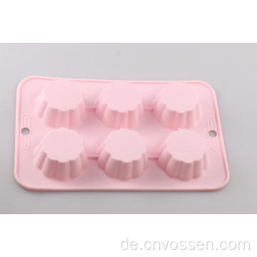 Lebensmittelqualität 6 Cup Flower Silikon Cupcake Mould